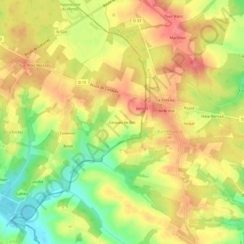 Mapa topográfico Coupau de Bas, altitude, relevo