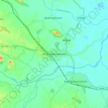 Mapa topográfico Ambasamudram, altitude, relevo