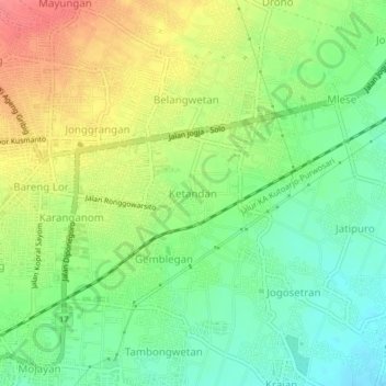 Mapa topográfico Ketandan, altitude, relevo