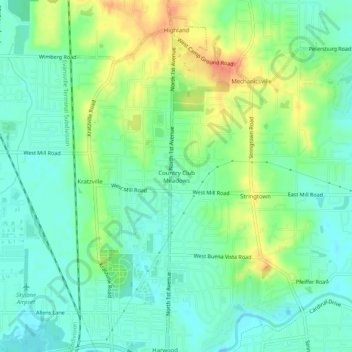 Mapa topográfico Country Club Meadows, altitude, relevo