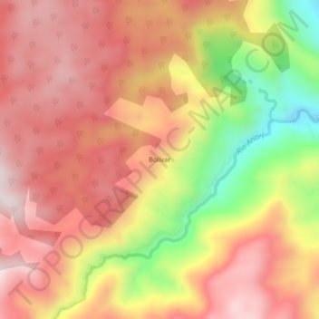 Mapa topográfico Bolívar, altitude, relevo