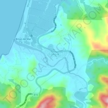 Mapa topográfico Coaque, altitude, relevo