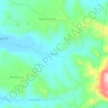 Mapa topográfico Aluna, altitude, relevo