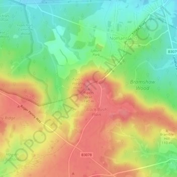Mapa topográfico Pipers Wait, altitude, relevo