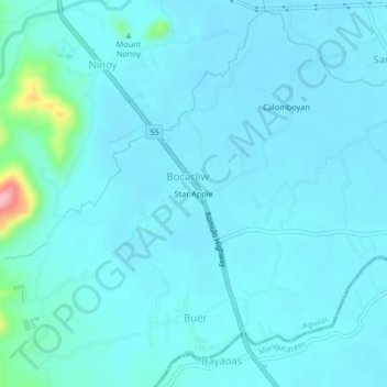 Mapa topográfico Star Apple, altitude, relevo