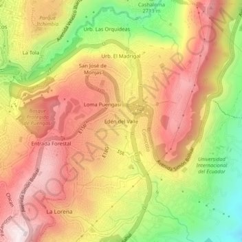 Mapa topográfico Edén del Valle, altitude, relevo