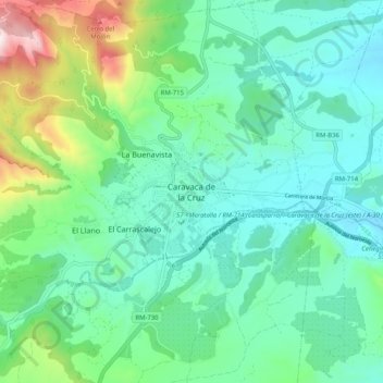 Mapa topográfico Caravaca de la Cruz, altitude, relevo