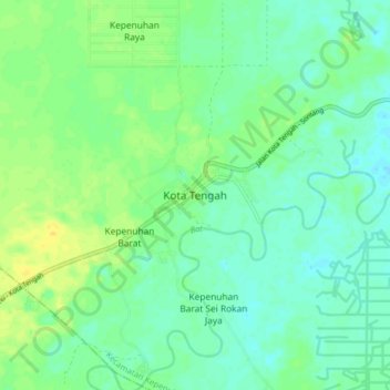Mapa topográfico Kota Tengah, altitude, relevo