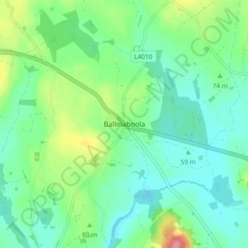Mapa topográfico Ballinaboola, altitude, relevo