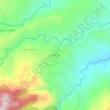 Mapa topográfico Owacan, altitude, relevo
