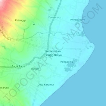 Mapa topográfico Kecamatan Pringgabaya, altitude, relevo