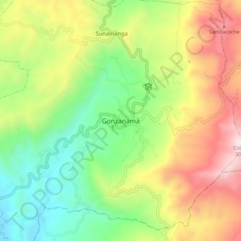 Mapa topográfico Gonzanamá, altitude, relevo