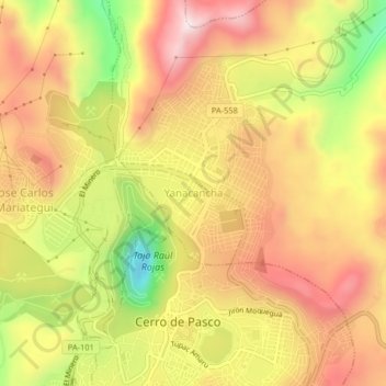 Mapa topográfico Yanacancha, altitude, relevo