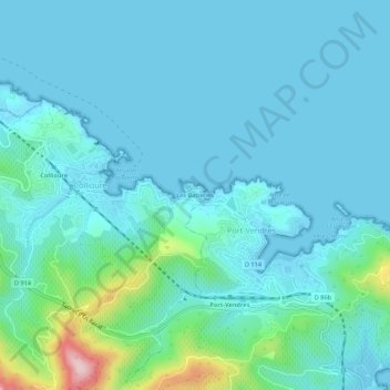 Mapa topográfico Les Batteries, altitude, relevo