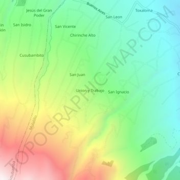 Mapa topográfico Union y Trabajo, altitude, relevo