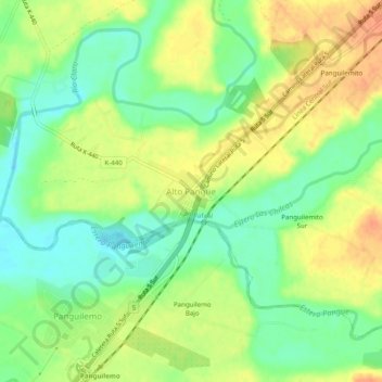 Mapa topográfico Alto Pangue, altitude, relevo