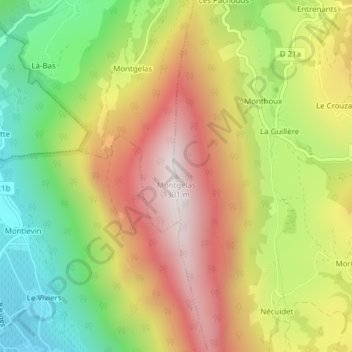 Mapa topográfico Montgelas, altitude, relevo