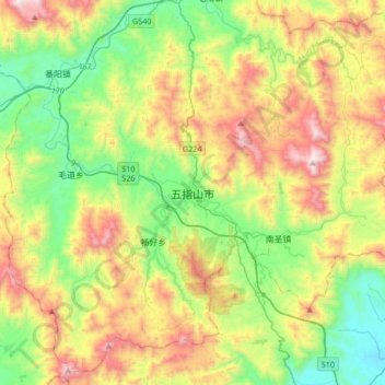 Mapa topográfico 五指山市, altitude, relevo