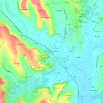 Mapa topográfico Mauriolles Gachelles, altitude, relevo