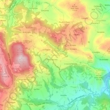 Mapa topográfico Pantano, altitude, relevo