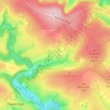 Mapa topográfico Liscombe, altitude, relevo