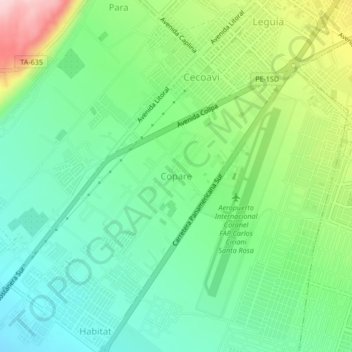 Mapa topográfico Copare, altitude, relevo