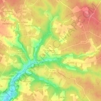 Mapa topográfico Les Nauds, altitude, relevo