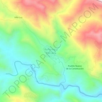 Mapa topográfico Reforma y Planada, altitude, relevo