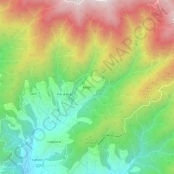 Mapa topográfico Baggio, altitude, relevo