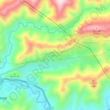 Mapa topográfico Jabillal, altitude, relevo