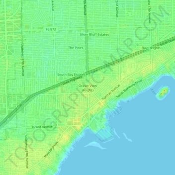 Mapa topográfico Ocean View Heights, altitude, relevo