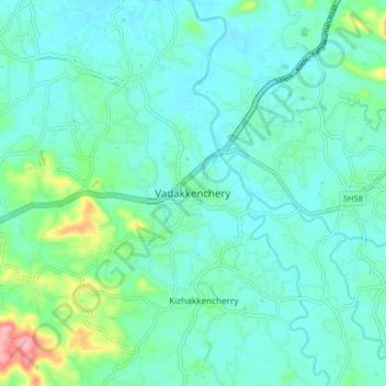 Mapa topográfico Vadakkenchery, altitude, relevo