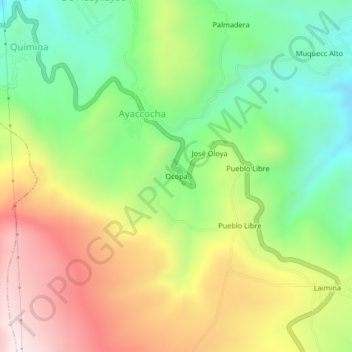 Mapa topográfico Ocopa, altitude, relevo