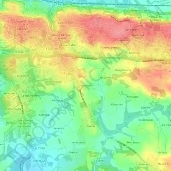 Mapa topográfico Keromen, altitude, relevo