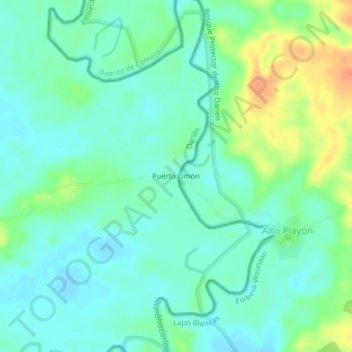 Mapa topográfico Puerto Limón, altitude, relevo