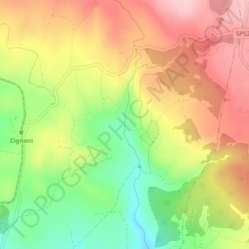 Mapa topográfico Funtana Is Arinus, altitude, relevo