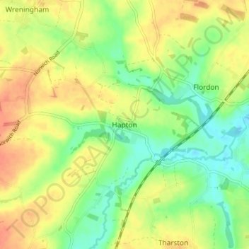 Mapa topográfico Hapton, altitude, relevo