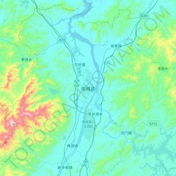 Mapa topográfico 南城县, altitude, relevo