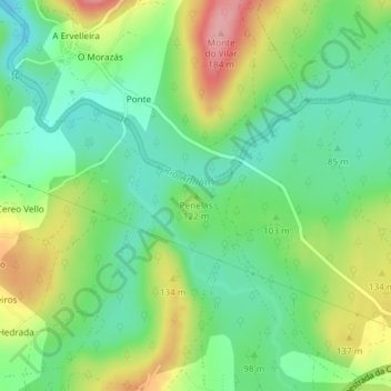 Mapa topográfico Penelas, altitude, relevo