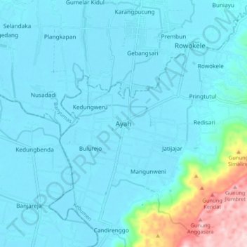 Mapa topográfico Ayah, altitude, relevo