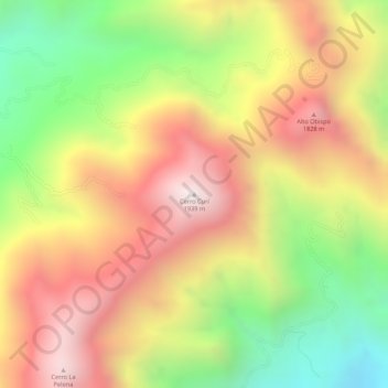 Mapa topográfico Cerro Curí, altitude, relevo