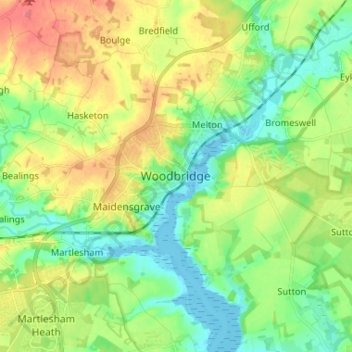 Mapa topográfico Woodbridge, altitude, relevo