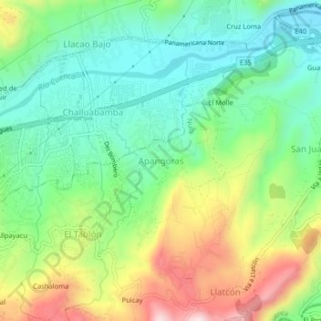 Mapa topográfico Apangoras, altitude, relevo