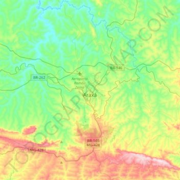 Mapa topográfico Araxá, altitude, relevo