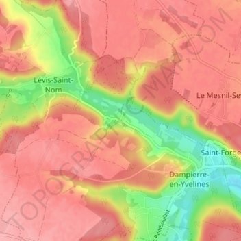 Mapa topográfico Maincourt-sur-Yvette, altitude, relevo