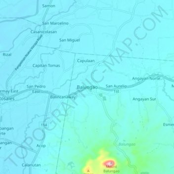 Mapa topográfico Balungao, altitude, relevo