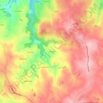 Mapa topográfico Campan, altitude, relevo