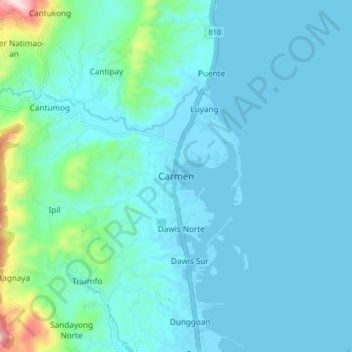 Mapa topográfico Carmen, altitude, relevo