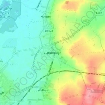 Mapa topográfico Clarborough, altitude, relevo