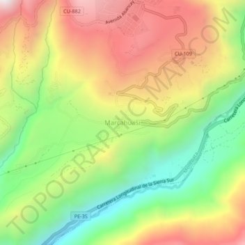 Mapa topográfico Marcahuasi, altitude, relevo